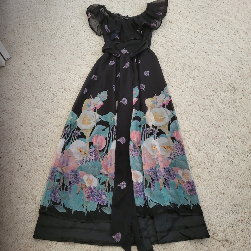 Black and multicolor chiffon summer Maxi dress.